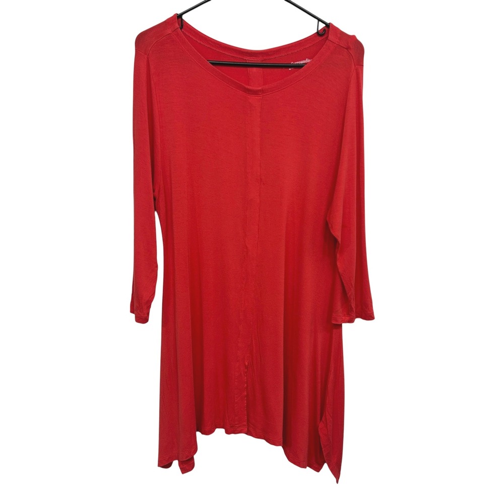 Soft Surroundings Red Tunic‎ Dress Asymmetrical Hem Romantic Artsy L